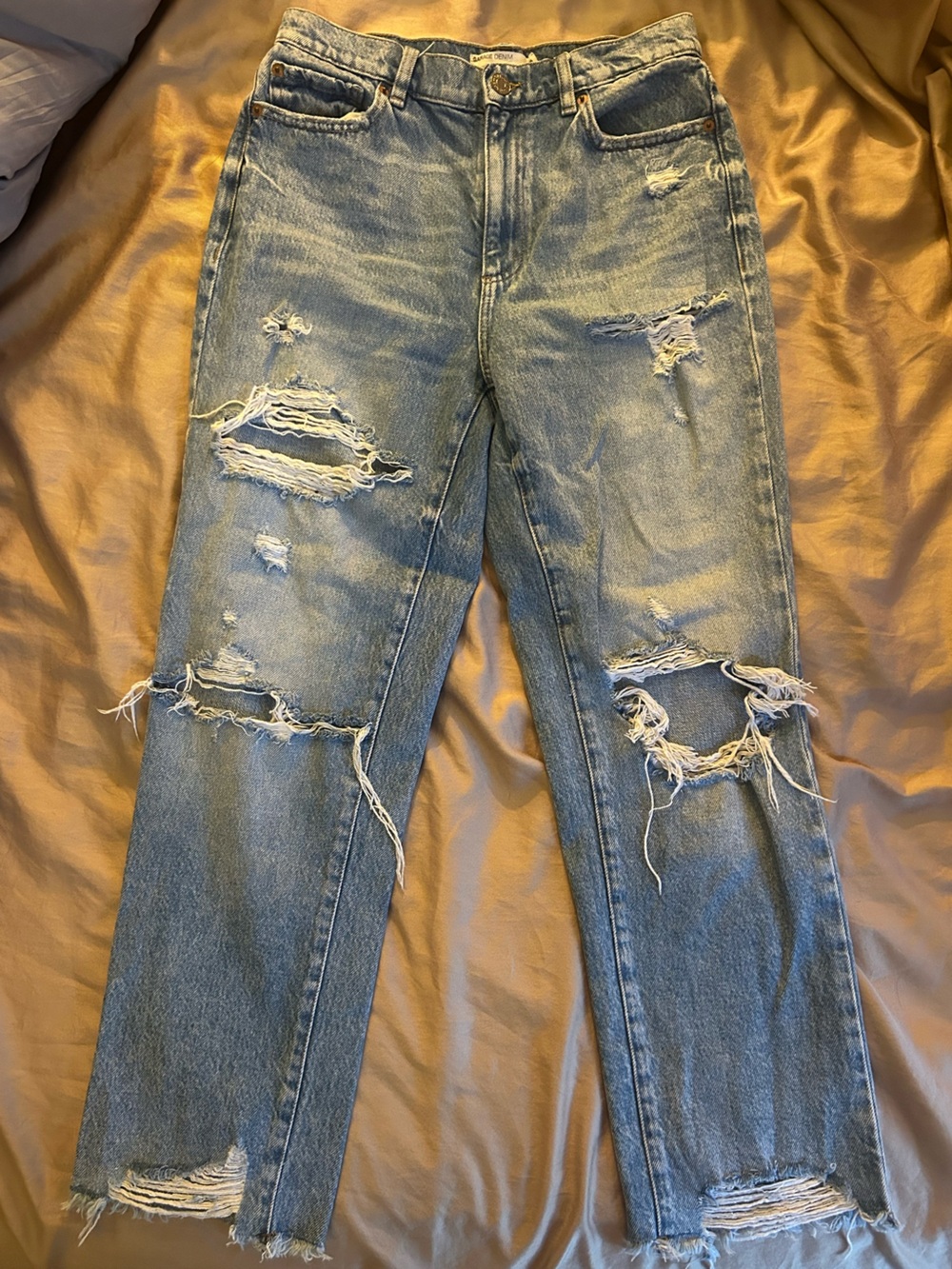 Garage Denim Women’s Distressed Light Wash Blue Jeans - Vintage Straight Fit